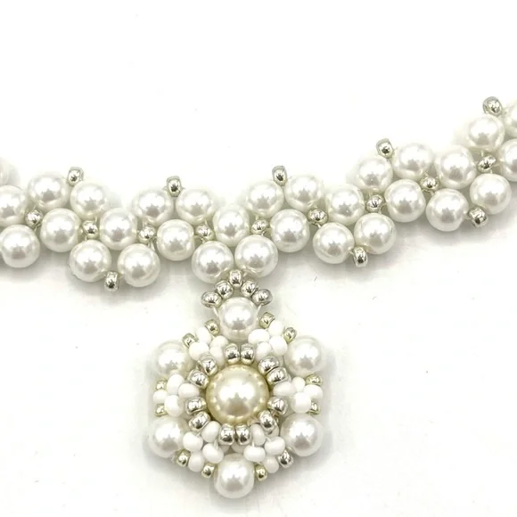 Hand Crafted Pearl Cluster Necklace with Silver Accents - Picture 8 of 11